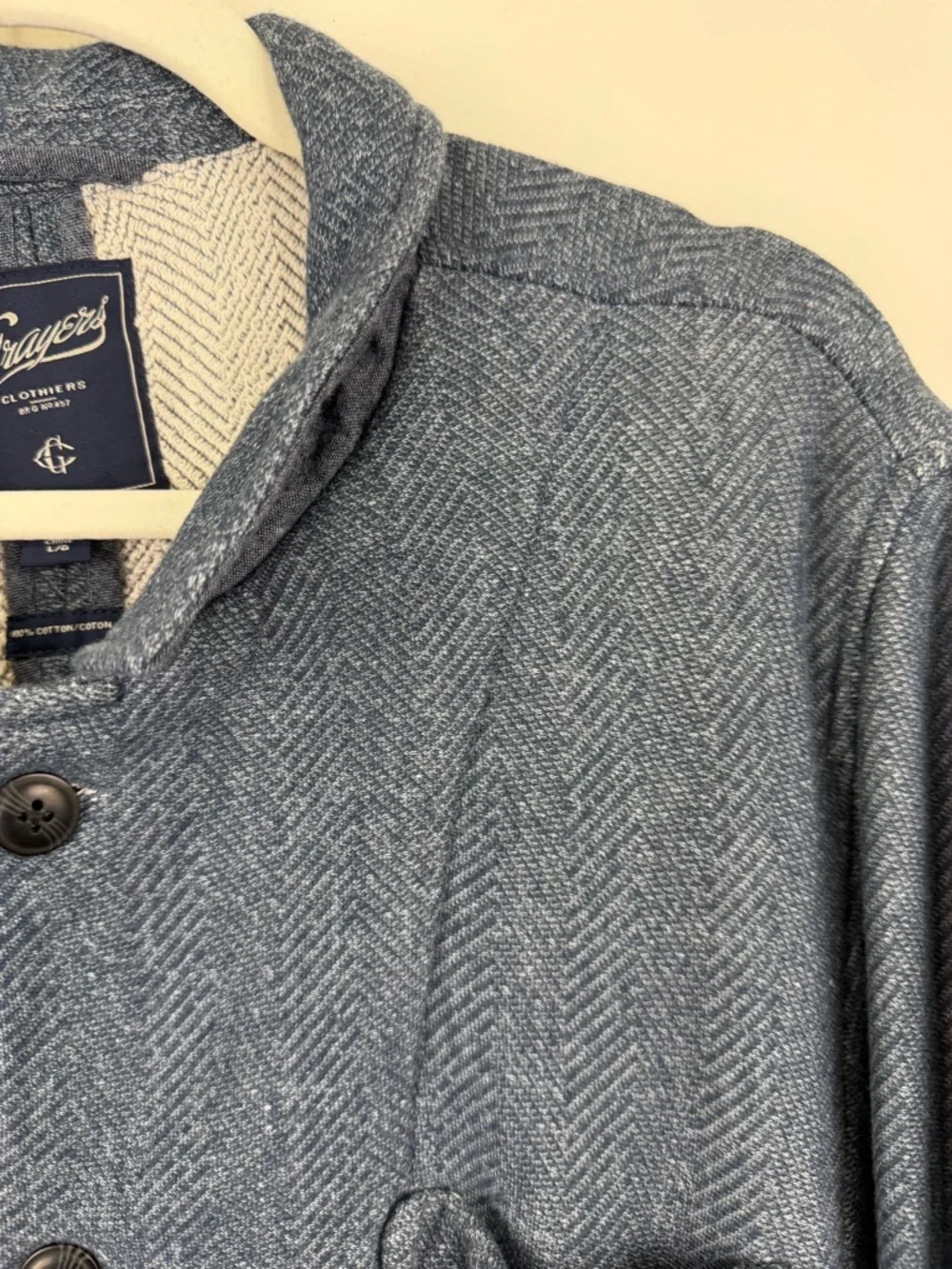 Grayers Blue Herringbone Swacket Knit Jacket Button Front Cotton L